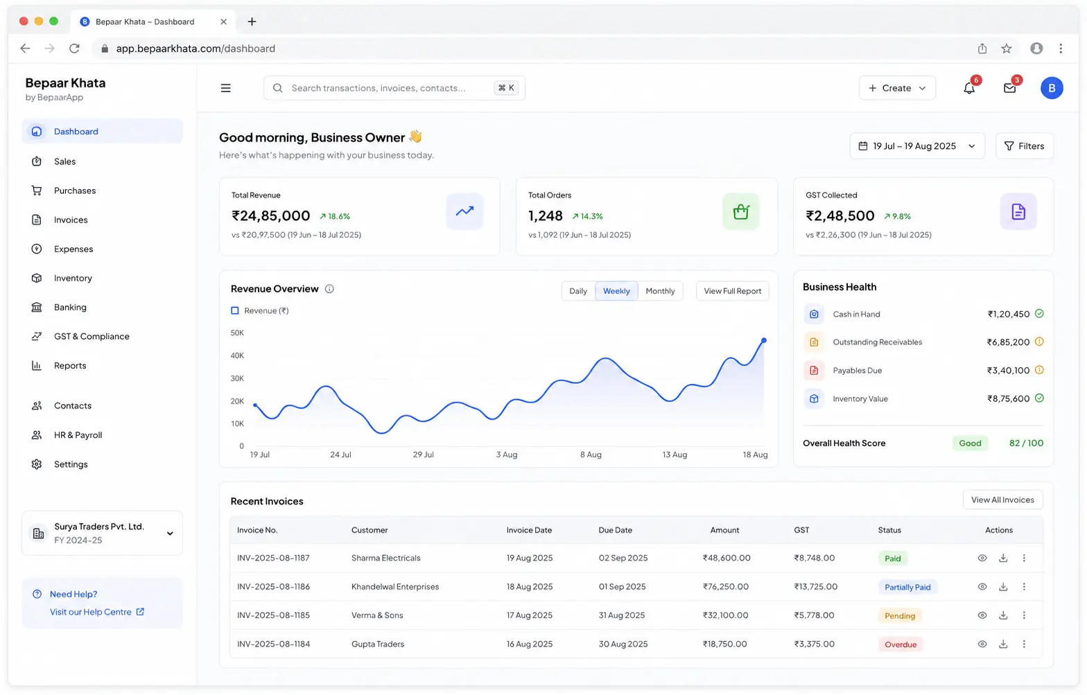 Bepaar Khata business dashboard by BepaarApp